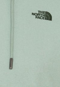 Felpa verde menta chiaro in tessuto testurizzato, con il logo nero The North Face sul petto e un cordino argento con punte metalliche.