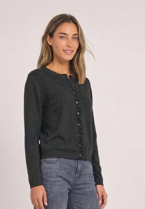 Street One, CARDIGAN WITH A ROUND NECK AND RUFFLE DETAILS - Gilet - armor grey mel