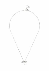 Delikat sølvhalskæde med tynd kæde og lille guldsmed vedhæng beklædt med klare krystaller, med justerbar lås.