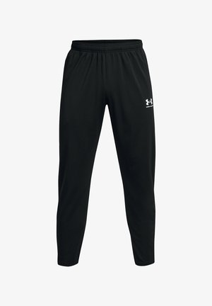 Schwarze Sporthosen aus leichtem Material, mit einem elastischen Bund und schmal zulaufenden Beinabschlüssen. Enthält ein weißes Logo auf der linken Seite.
