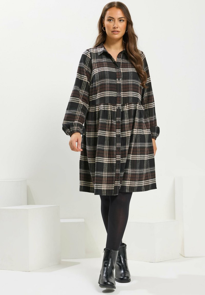 Yours Clothing CASUAL - Shirt dress - chocolate/anthracite - Zalando
