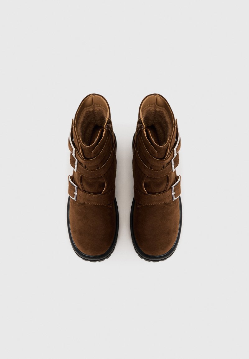 Bottes femme marron en similicuir effet chaussette avec plateforme et talon carr