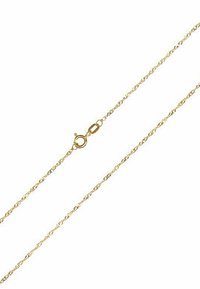 Collana in oro con un design fine e attorcigliato. Dotata di un sicuro moschettone e misura circa la lunghezza standard di una collana.