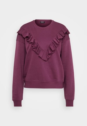 Felpa lunga viola con maniche a manica lunga, dettaglio arricciato a V sul petto e sulle spalle, polsini e fondo a coste.