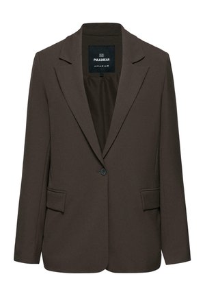 Blazer marron foncé à un bouton avec revers crantés et poches à rabat devant, étiquette Pull&Bear, taille EUR M USA M MEX 28.