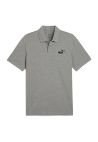 Pilkas polo marškinėlis, pagamintas iš medvilnės mišinio, su klasikiniu apykakle, trumpomis rankovėmis ir juodu Puma logotipu kairiajame krūtinės šone.