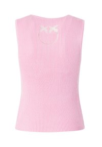 Top senza maniche rosa a coste con una silhouette aderente, caratterizzato da un retro testurizzato con un design grafico di colore chiaro.