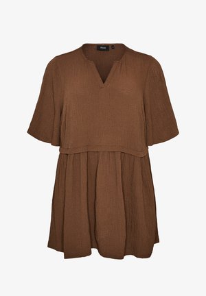 Zizzi, TUNIKA MIT CRINKLE-STRUKTUR UND 1/2-ÄRMELN - Tuniek - braun