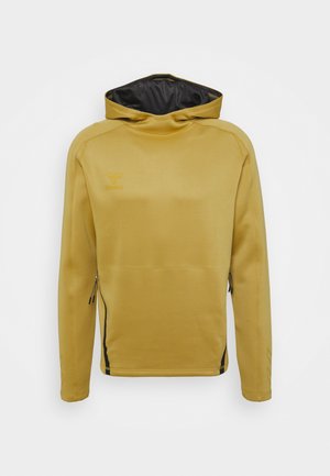 Hoodie i senapsgult med svart foder. Har dragkedjefickor på sidan och logotyp på bröstet. Slät, strukturerad tyg.