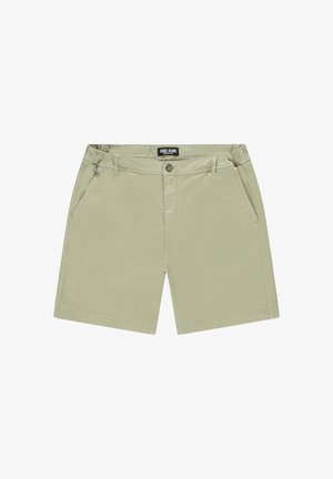 Beige casual shorts met knoop aan de voorkant, ritssluiting, zijzakken en riemlussen, met label "Cars Jeans" aan de tailleband.