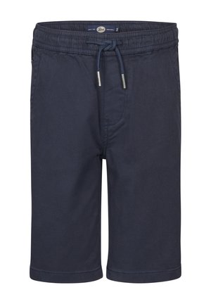 Marineblå shorts lavet af et blødt, glat stof. Har en elastisk linning med snor, sidelommer og en pæn afslutning.