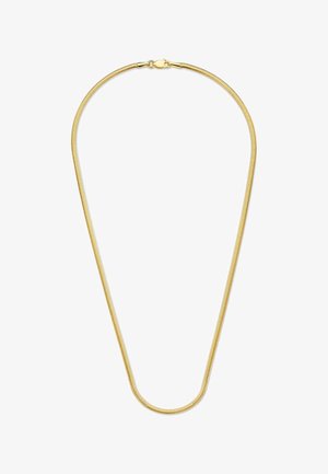 Goudkleurige metalen ketting met een glad, flexibel ontwerp. Voorzien van een kreeftenklauwsluiting en een strakke, afgeronde vorm.