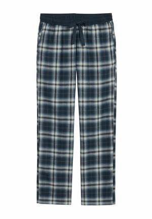 Pantalon de pyjama à carreaux en marine, crème et bleu clair, doté d'une ceinture élastique avec un cordon de serrage et d'une coupe décontractée à jambes droites.