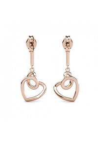 Orecchini in oro rosa con forme a cuore intrecciate e finitura lucida. Chiusura a leva a cerniera per una vestibilità sicura.