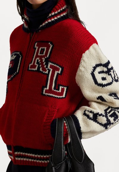 Polo Ralph Lauren WOOL BLEND ZIP LETTER CARDIGAN - Chaqueta de punto - red multi