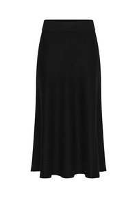 Musthave keskmise pikkusega must seelik, millel on istuv ribaning ja A-line siluett.