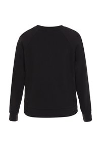 Felpa nera con scollo rotondo, maniche raglan e polsini e orlo a coste. Texture liscia e design minimalista, senza marchi visibili.