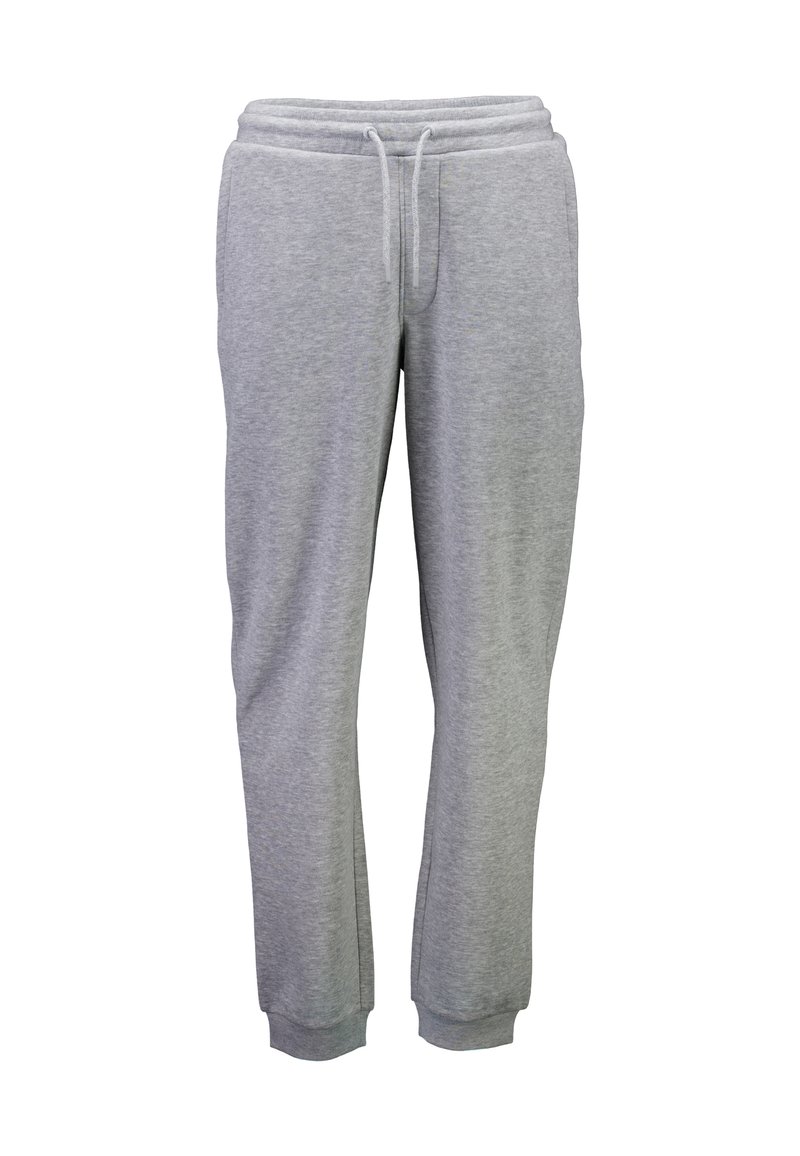 Grå sweatpants lavet af blød stof med elastisk talje og snøre. Har sidelommer og tætsiddende manchetter ved anklerne.