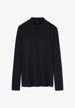 Camisă cu mânecă lungă și guler înalt, de culoare neagră solidă, confecționată dintr-un material moale și ușor, cu o textură netedă și o croială casual. Design simplu, fără modele.