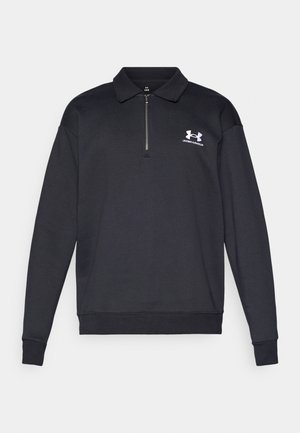 Mørkegrå pullover sweatshirt med en lynlås krave. Har Under Armour-logoet i hvidt på �øverste venstre side. Blød stofstruktur.
