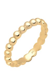 Goldfarbener Ring mit einem Perlenmuster, glatt und rund, mit einer polierten Oberfläche. Markiert mit "925", was auf Material aus Sterlingsilber hinweist.