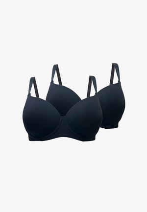 Reggiseni neri senza cuciture con coppe sagomate, spalline regolabili e una superficie liscia. Disponibili in un design a due pezzi.