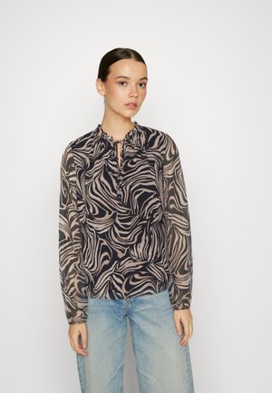 VIKAROLINA RUFFLE - Blouse - black/brown