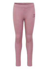 Roze leggings met een elastische tailleband, gemaakt van een zachte, rekbare stof. Bevat een klein logo op de voorkant gedrukt.
