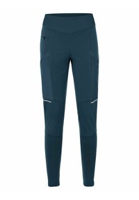 Marineblaue Sporthose mit hohem Bund, seitlichen Zipp-Taschen, strukturierten Einsätzen und schlankem Design.