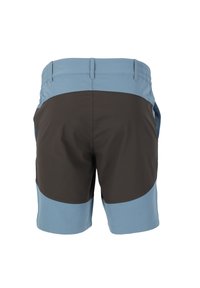 Herrensim shorts med en blå övre del och en brun nedre del. Tillverkade av mjukt, snabbtorkande tyg med elastisk midja.