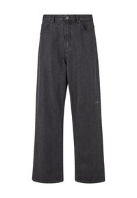 Sorte denim vidde jeans med høy livlinje, fem lommer og subtil logo broderi på venstre lomme.