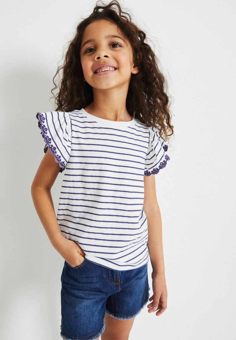Next BRODERIE FRILL SLEEVE - REGULAR FIT - Apdrukāts T-krekls - navy blue white