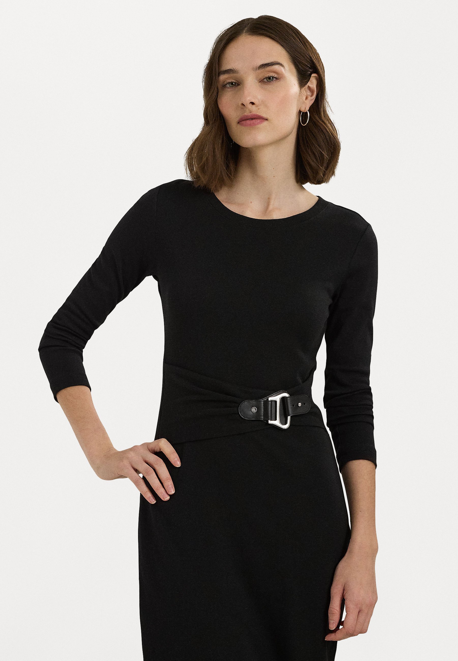 Lauren Ralph Lauren BUCKLE-TRIM COTTON-BLEND KNIT MIDI DRESS - Day dress -  black - Zalando.ie