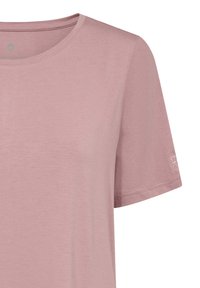 Kortärmad t-shirt med rund hals i mjuk rosarosa tyg med en slät yta. Har subtil broderad detalj på ärmen.