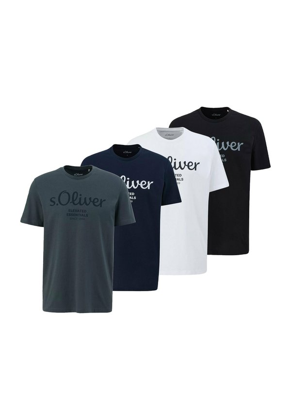 4ER PACK  LOGO RUNDHALS - Print T-shirt - weiß blau dunkelgrau schwarz