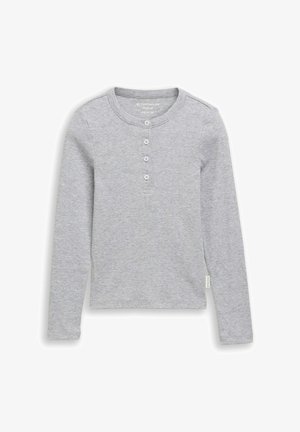 Hellgraues langärmeliges Ripp-Shirt mit rundem Ausschnitt und vier Knöpfen vorne, reguläre Passform, Größe Medium/152.
