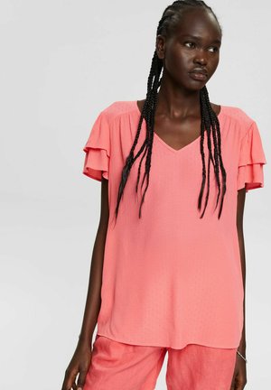 MIT VOLANTÄRMELN - Print T-shirt - coral red