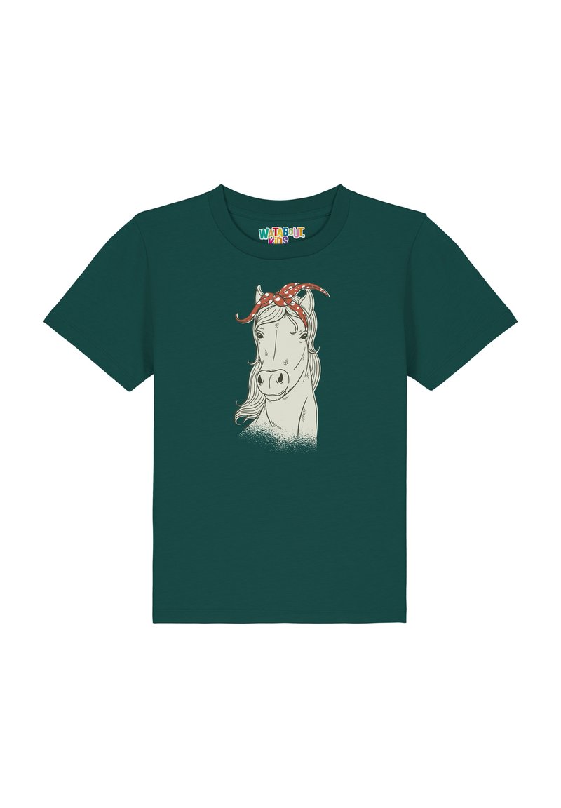 Turb QT-shirt van katoen met een witte eenhoornafbeelding. De eenhoorn draagt een rood met witte stippen bandana en heeft een zachte, gestructureerde uitstraling.