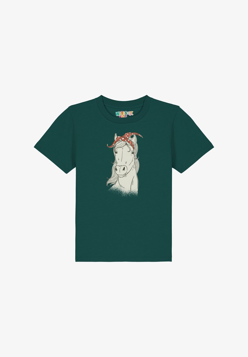 Turb QT-shirt van katoen met een witte eenhoornafbeelding. De eenhoorn draagt een rood met witte stippen bandana en heeft een zachte, gestructureerde uitstraling.