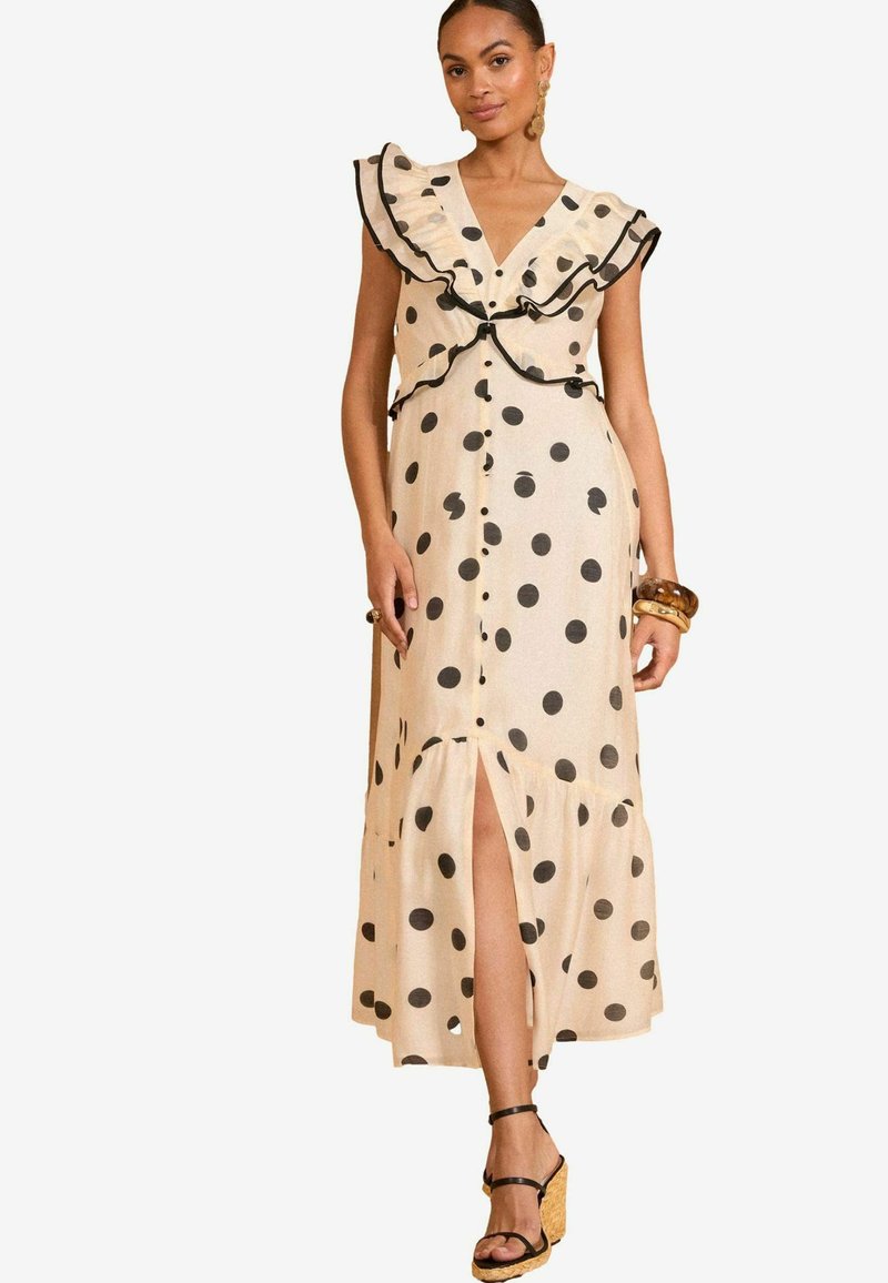 Love & Roses PETITE FIT - RUFFLE V-NECK SHORT SLEEVE MIDI - Vardagsklänning - black white