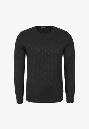 Maglione nero in maglia con motivo strutturato, collo rotondo e maniche lunghe. Presenta un orlo e polsini a costine. Realizzato in tessuto morbido.