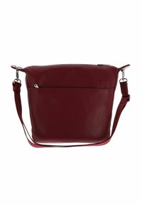 Dunkelroter Leder-Crossbody-Beutel mit verstellbarem Riemen und Vorderreißverschlussfach, einfaches und strukturiertes Design.