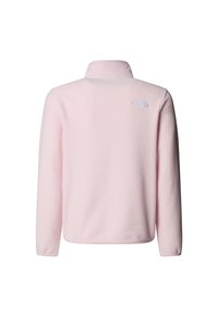 Fleece-genser i myk rosa med høy krage. Har en hvit logo på øvre del av ryggen. Jevn tekstur med lange ermer.