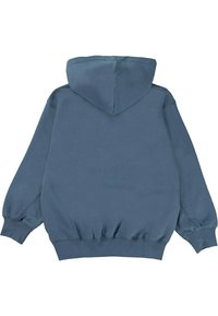 Mikina s kapucí v tlumené modré barvě. Vyrobena z měkké tkaniny, má žebrované manžety a spodní lem, s prostornou kapucí pro pohodlí.