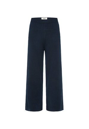 Weite Hose in Marineblau, aus einem weichen Stoff gefertigt. Verfügt über einen glatten Taillenbund und einen klaren, minimalistischen Schnitt ohne sichtbare Verschlüsse.