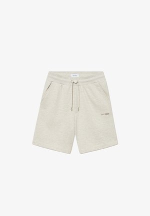 Light gray cotton shorts with an elastic waistband, drawstring, and two side pockets. Features a small "LES DEUX" logo in beige.