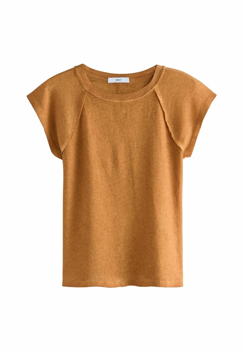 Next - REGULAR FIT - WASHED OPEN SEAM DETAILING SHORT SLEEVE CREW NECK - Print T-shirt - tan brown, Enlarge