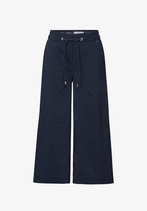 Námořnické široké kalhoty vyrobené z měkké tkaniny, s elastickým pasem na šňůrku a kovovými akcenty.