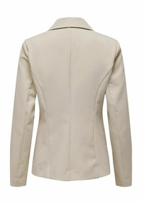 Beige skräddarsydd kavaj med notch-krage, långa ärmar och strukturerade sömmar. Slät tyg med en ren, minimalistisk design.