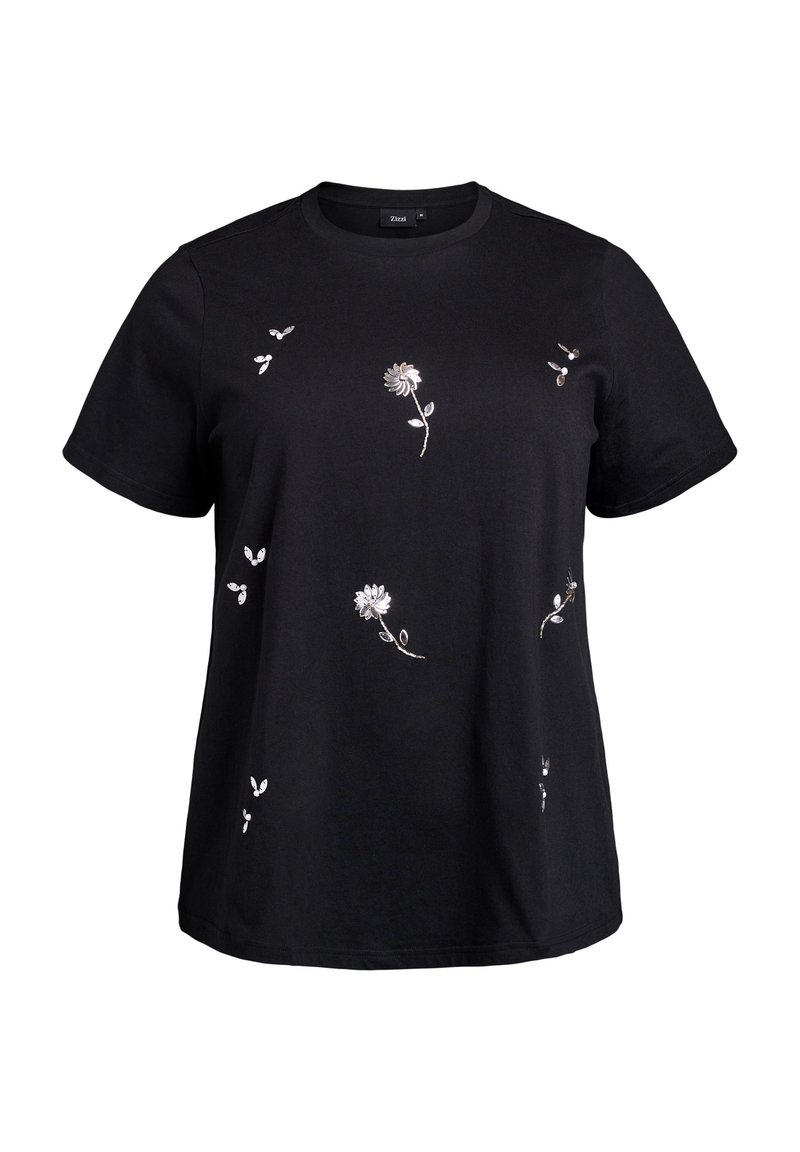 T-shirt Femme Ulla Popken Imprimé Chiens - Coupe Classique Grande Taille (48-50) - Manches Mi-Longues - Noir